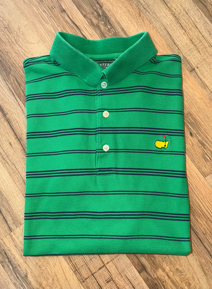 Vintage Masters Collection Golf Tournament Green Polo Navy Stripes Large