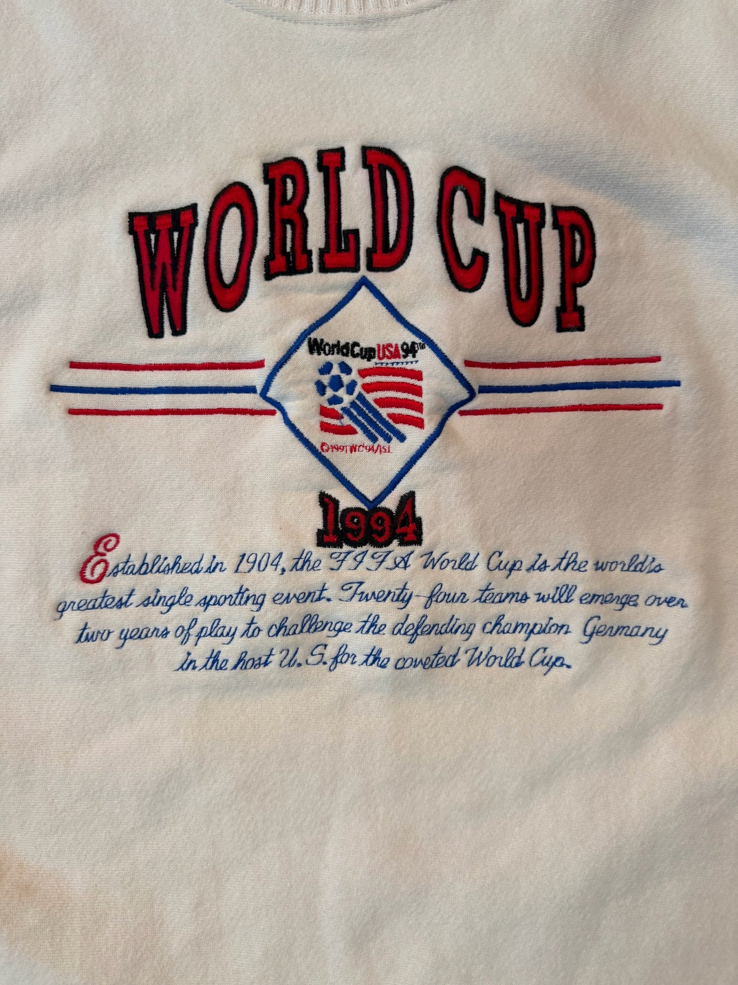 Nutmeg Mills World Cup 1994 USA Embroidered Sweater, Size Large