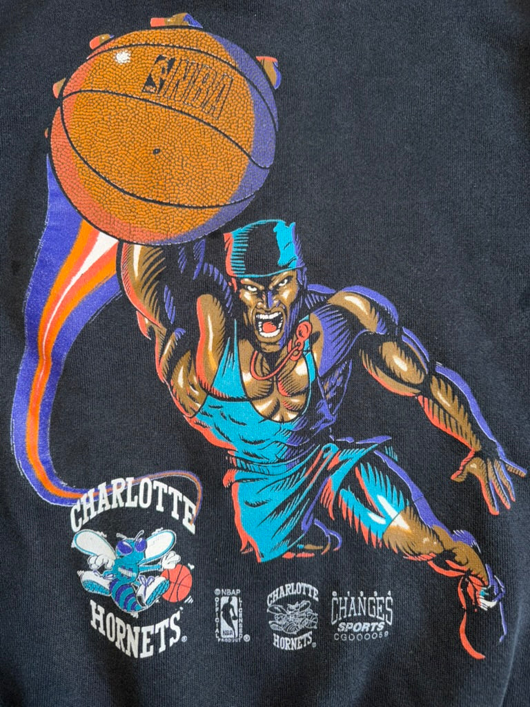 Charlotte Hornets Slam Dunk Crewneck Sweater Youth Large Black