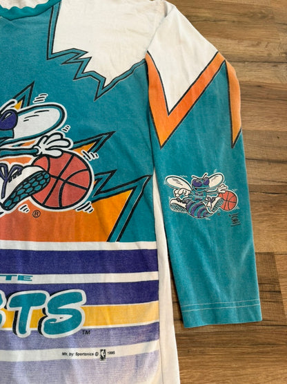 1995 Charlotte Hornets Long Sleeve V-Neck Sportonics Shirt Medium