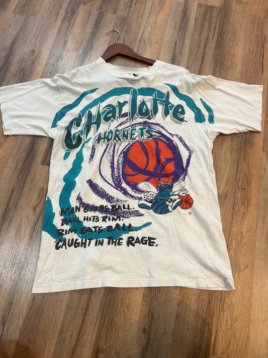 90s Charlotte Hornets All Over Print (AOP) Tshirt, Size S/M