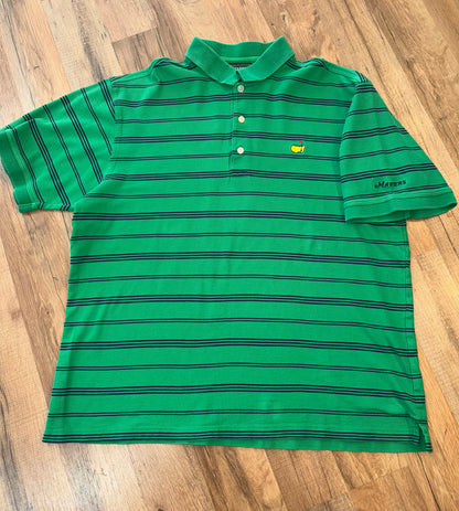 Vintage Masters Collection Golf Tournament Green Polo Navy Stripes Large