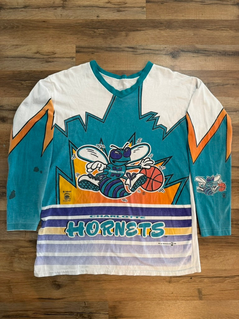 1995 Charlotte Hornets Long Sleeve V-Neck Sportonics Shirt Medium