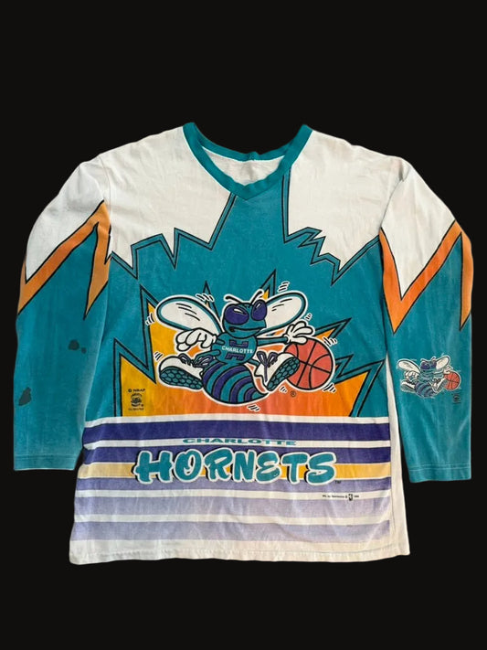 1995 Charlotte Hornets Long Sleeve V-Neck Sportonics Shirt Medium