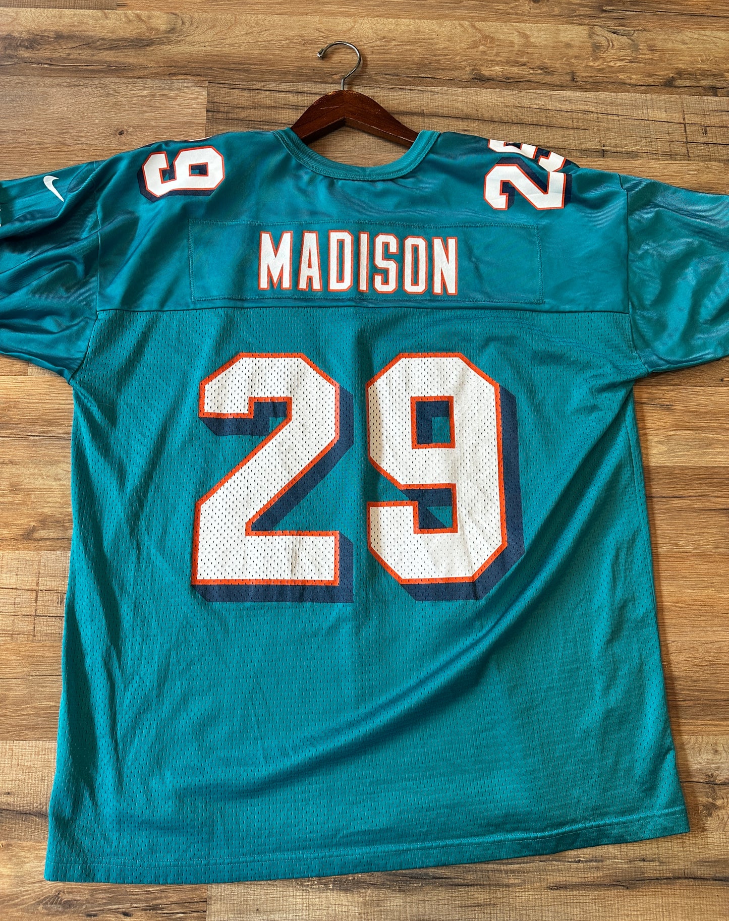 Vintage Nike Team Sam Madison Dolphins NFL Teal Jersey 2XL #29