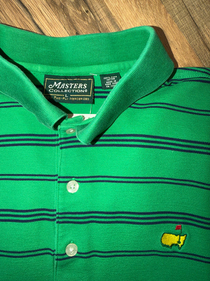 Vintage Masters Collection Golf Tournament Green Polo Navy Stripes Large