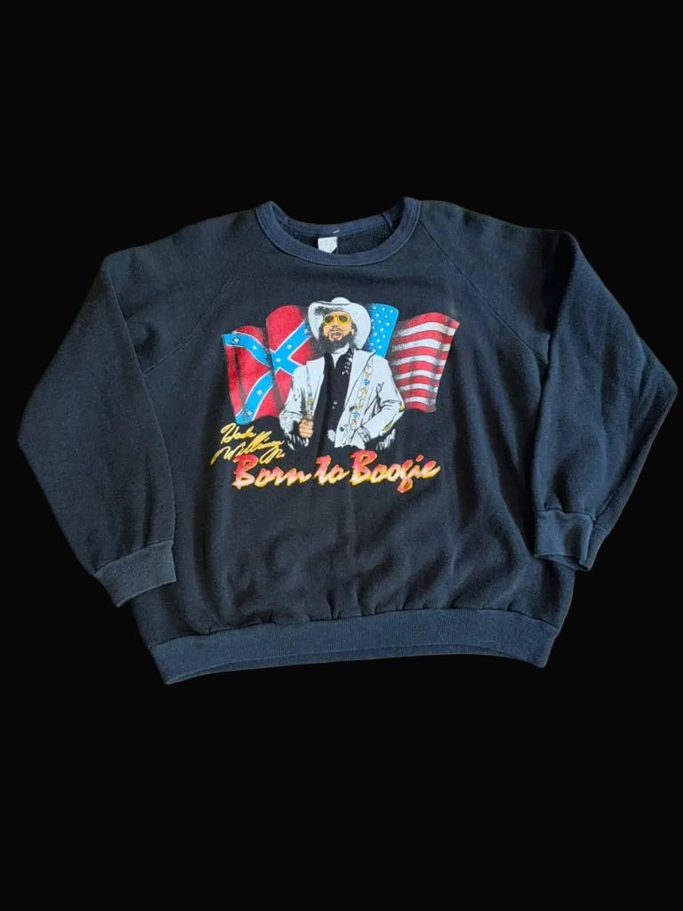 Hank Williams Jr. Born To Boogie Crewneck Sweater 80's Black XL