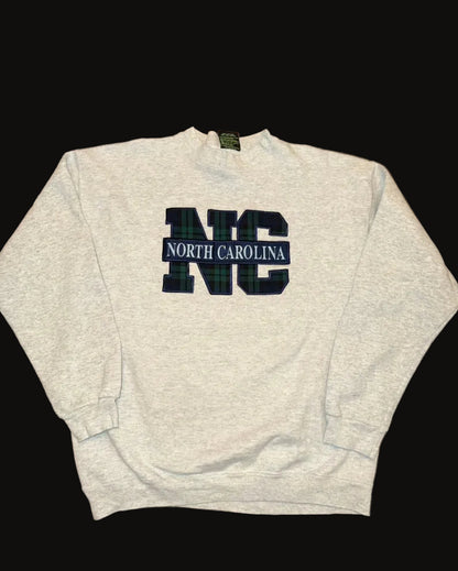 North Carolina Plaid Crewneck Sweater Large Heather Gray