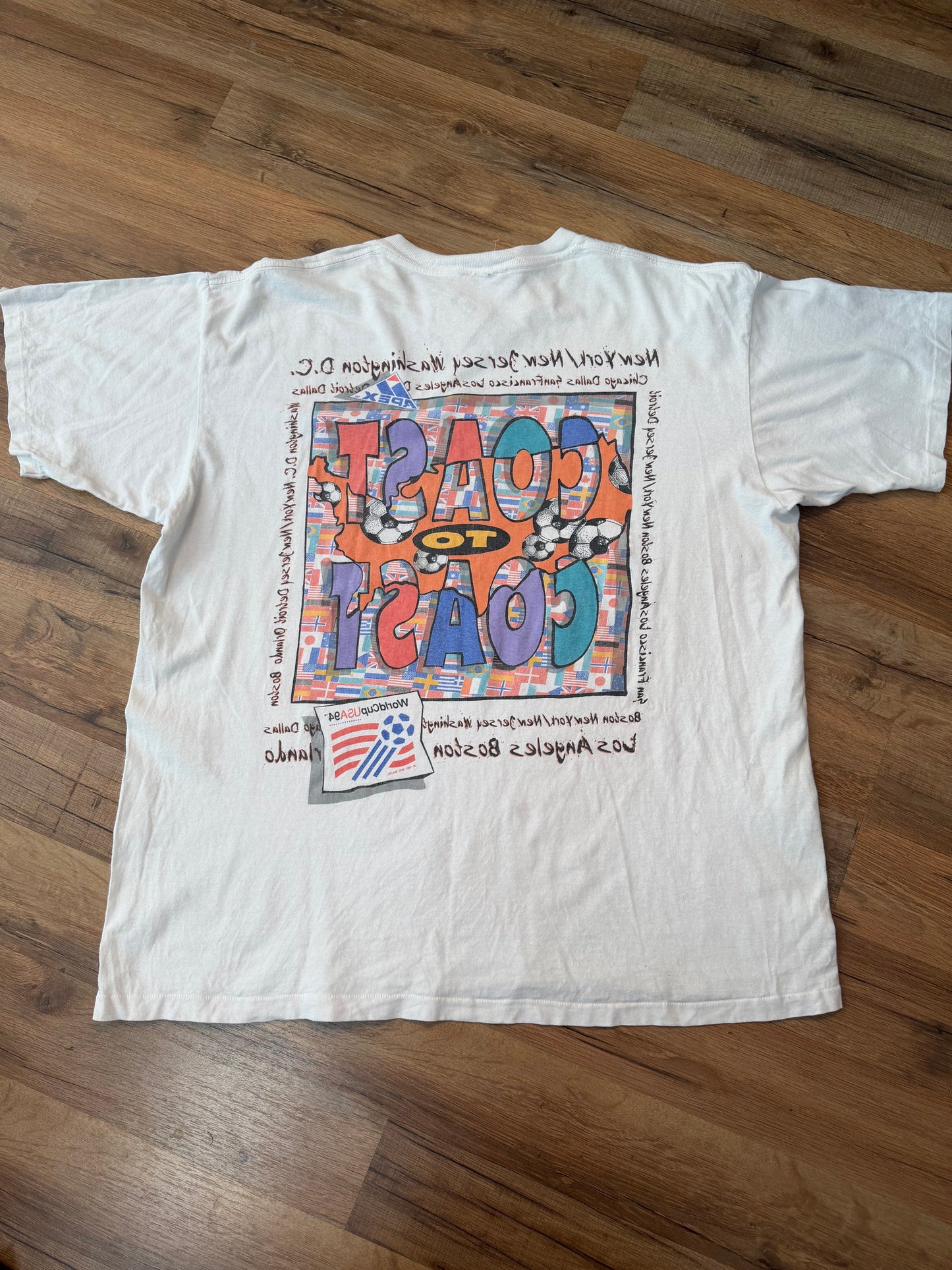 APEX ONE Coast to Coast Reverse USA 1994 FIFA World Cup Soccer Tshirt, Size XL