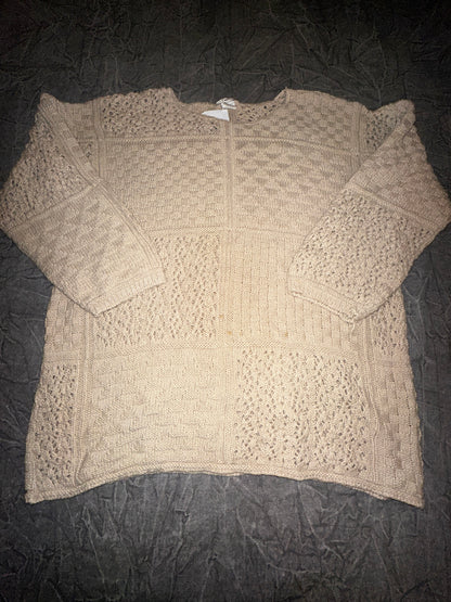 Vintage T.W.H Knit 3d Sweater 3/4 Sleeve Brown made USA One Size Coogi Style Biggie