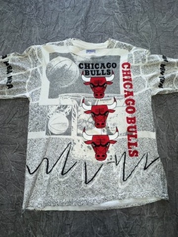 Vintage Chicago Bulls NBA AOP Graffiti Cement Jordan Benny Mens Large