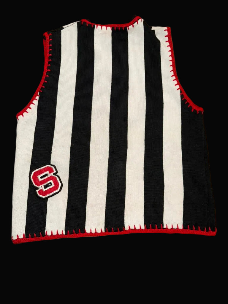North Carolina State University Wolfpack Knit Vest Large Black White Stripe Castles Sport