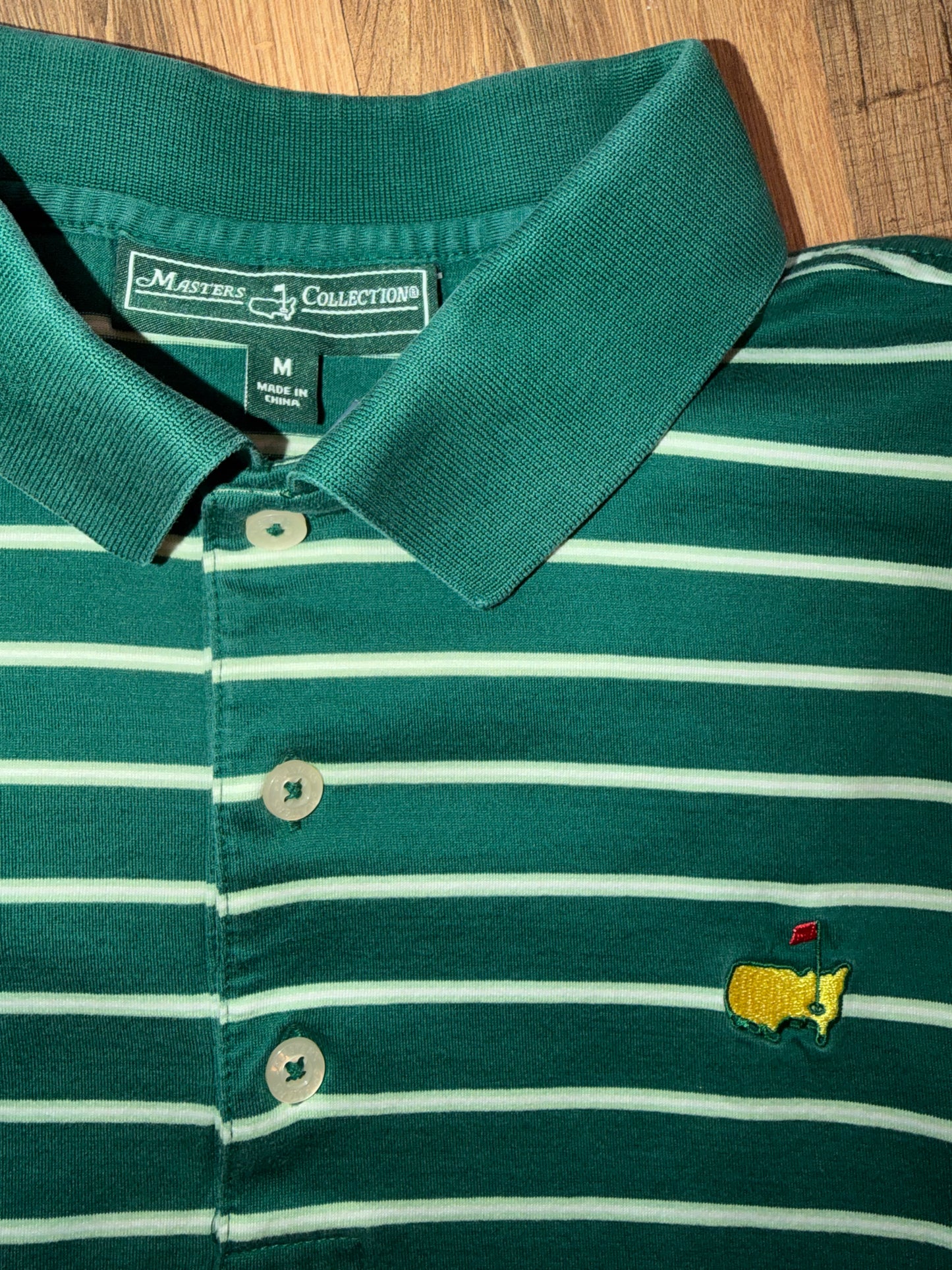 Vintage Masters Collection Golf Tournament Green Polo White Stripe Medium
