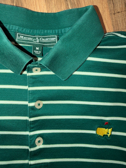 Vintage Masters Collection Golf Tournament Green Polo White Stripe Medium