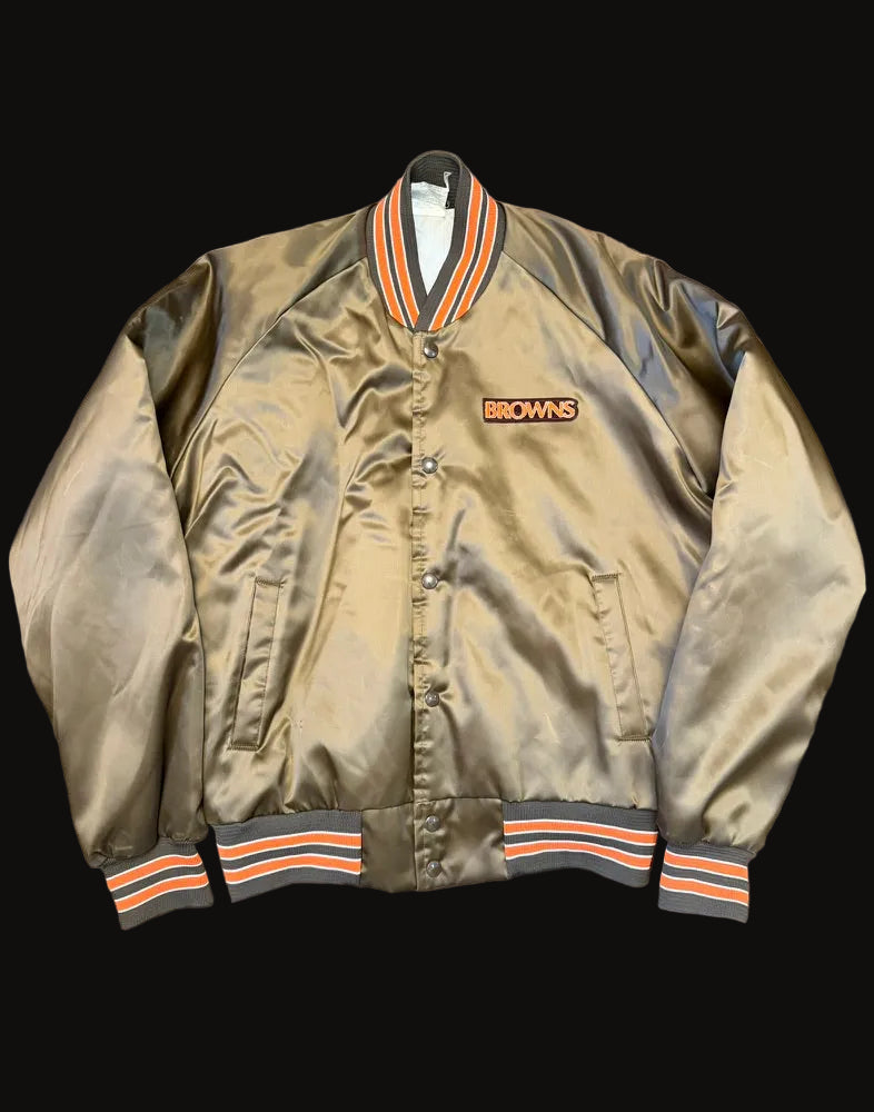 Vintage Cleveland Browns Chalk Line Bomber Jacket Brown Medium