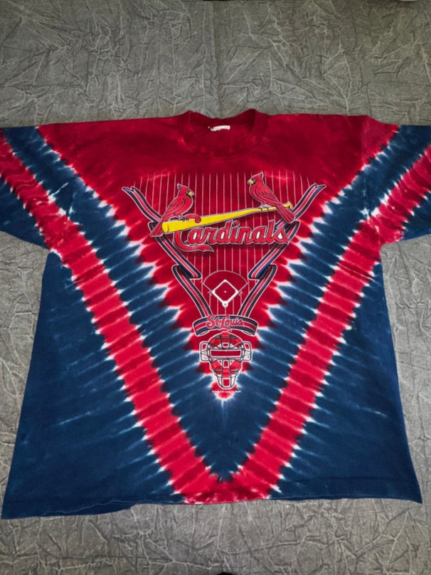 Vintage St. Louis Cardinals MBL Baseball Tie Dye Shirt 2XL World Series STL Busch Stadium