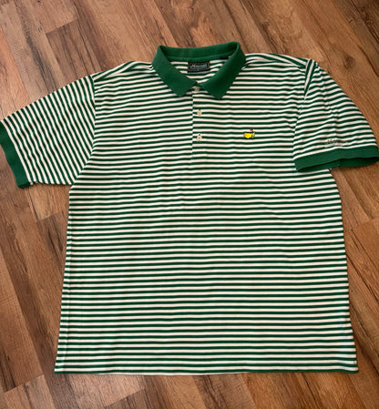Vintage Masters Collection Golf Tournament White Polo Green Stripe XL