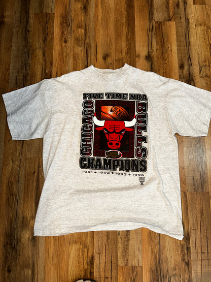 Vintage 1997 NBA FINALS Chicago Bulls Five Time Champions Logo 7 XL Heather Grey