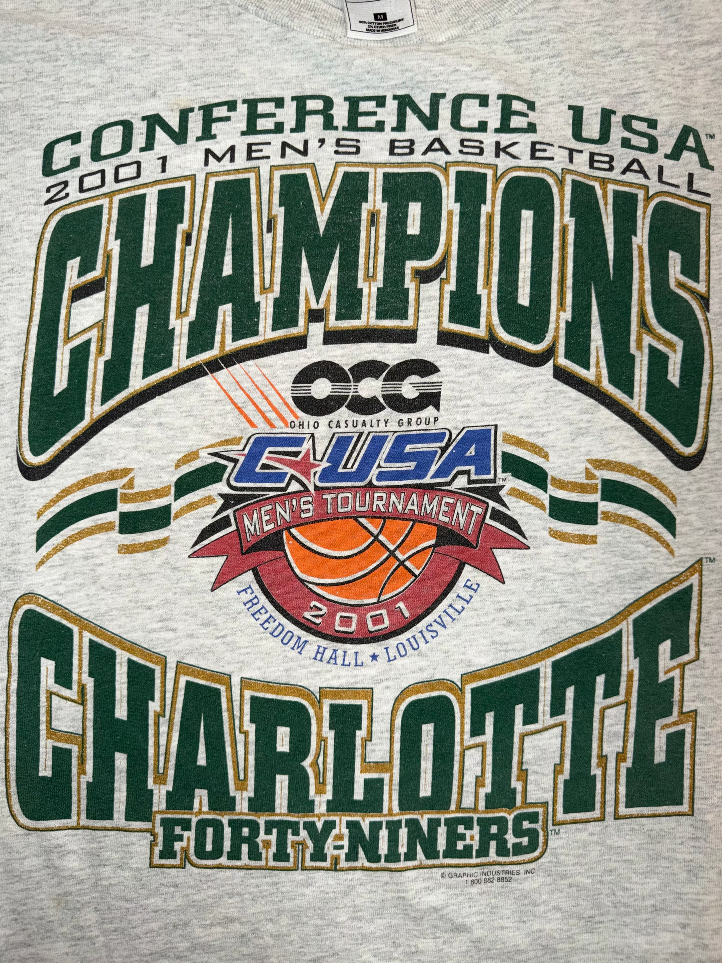 2001 UNC Charlotte 49ers Conference Champion C-USA Mens Basketball Medium Grey