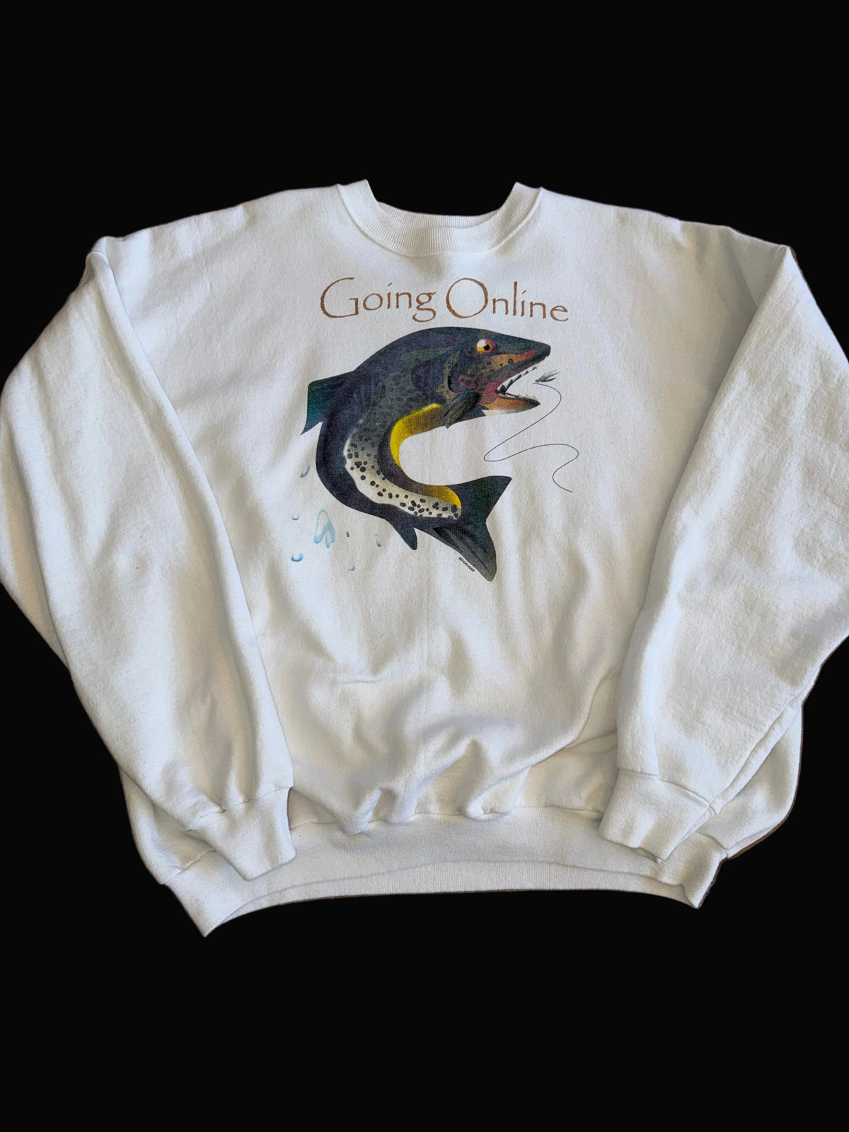 Vintage "Going Online" Fishing Crewneck Size XXL White Nature Outdoors