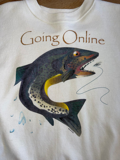 Vintage "Going Online" Fishing Crewneck Size XXL White Nature Outdoors