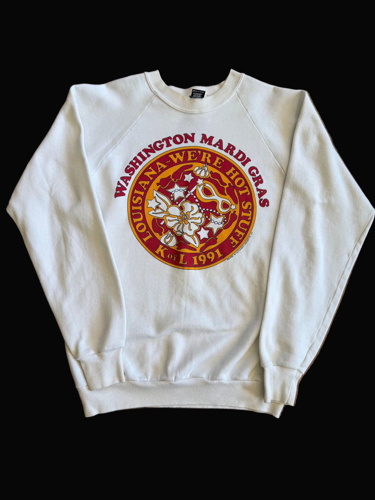 1991 Washington D.C. Mardi Gras "Louisiana We're Hot Stuff" Crewneck Size XL White
