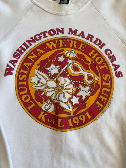 1991 Washington D.C. Mardi Gras "Louisiana We're Hot Stuff" Crewneck Size XL White