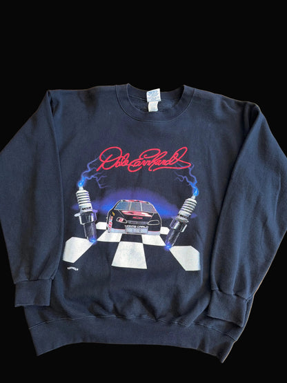 Vintage Dale Earnhardt Racing #3 Monte Carlo Spark Plug Lightening Finish Line Crewneck Size Large Black