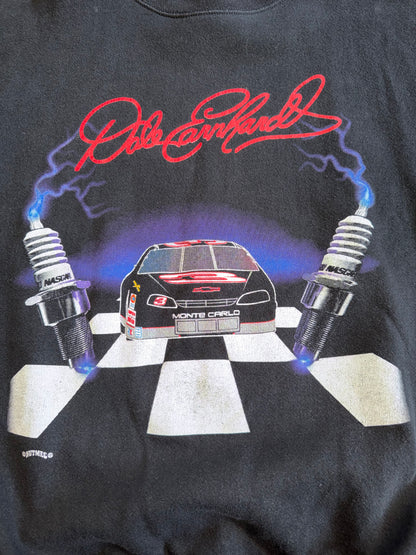 Vintage Dale Earnhardt Racing #3 Monte Carlo Spark Plug Lightening Finish Line Crewneck Size Large Black