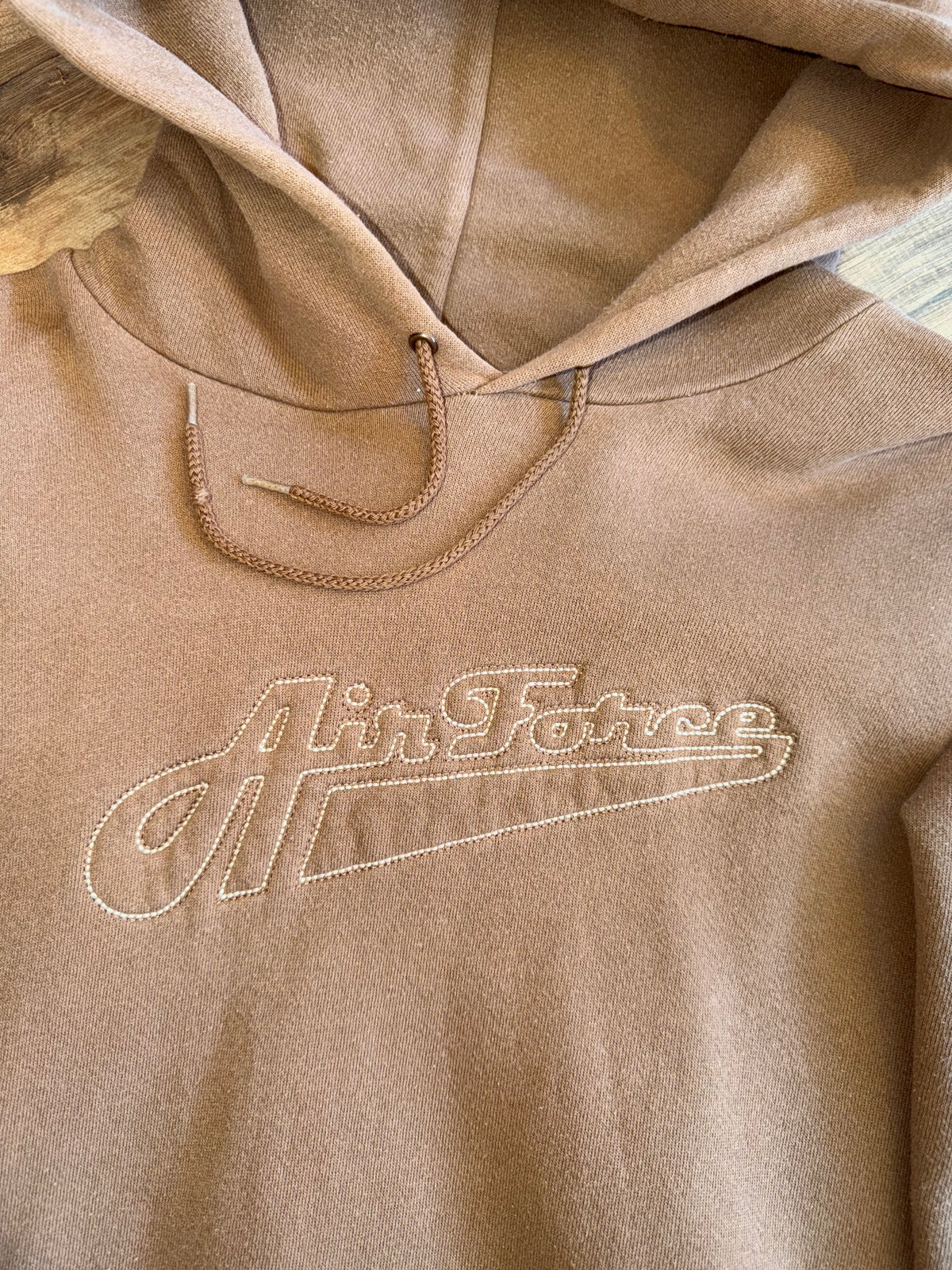Nike Air Force 1 Spellout Hoodie Brown Sweatshirt XL Embroidered Made USA White Tag