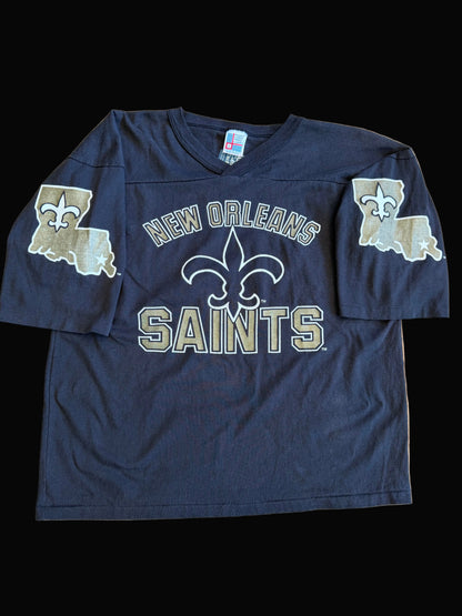 80s New Orleans Saints Shirt Jersey Black Garan Brand Large