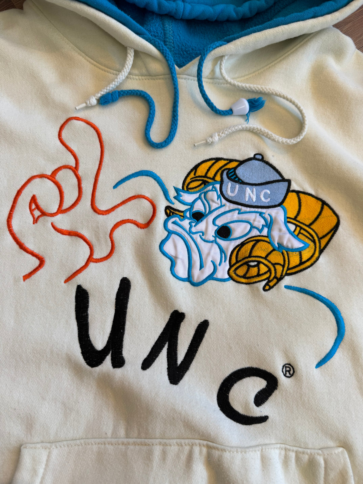 UNC Double Hood Match 1 Cream Carolina Blue XL Hoodie Sweatshirt