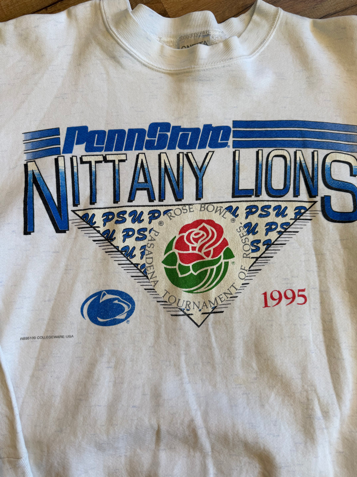 1995 Penn State Nittany Lions Rose Bowl Crewneck Sweater PSU Heather Grey Medium