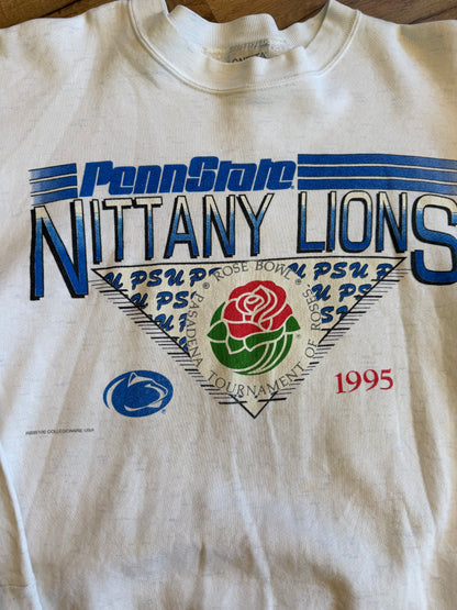 1995 Penn State Nittany Lions Rose Bowl Crewneck Sweater PSU Heather Grey Medium