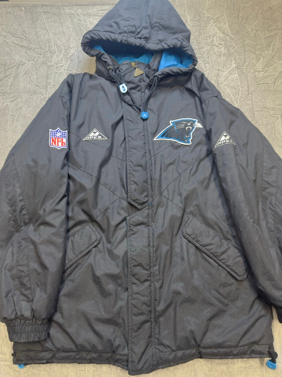 Vintage Carolina Panthers Jacket Mens Large Black Pro Line Apex One Coat NFL