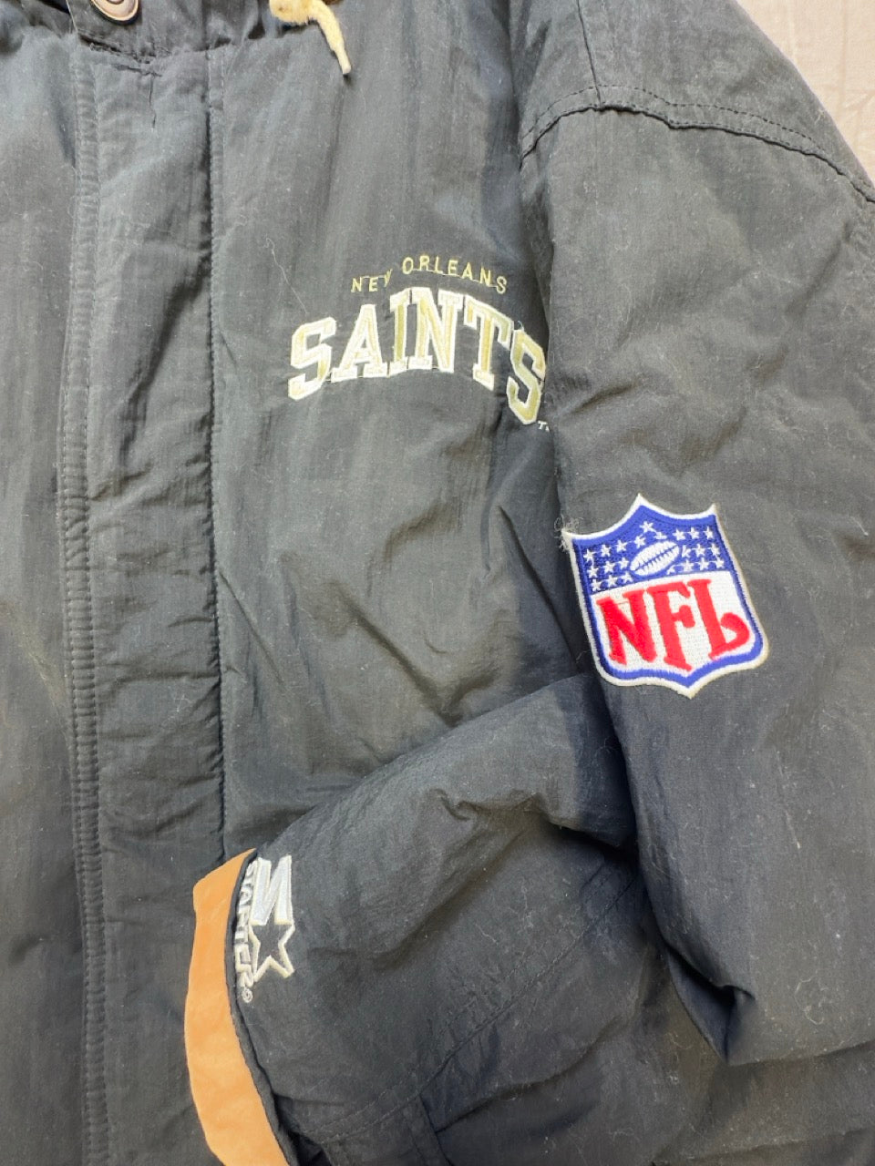 NEW ORLEANS SAINTS VTG 1990s NFL STARTER MENS LARGE PARKA JACKET RETRO LOGO