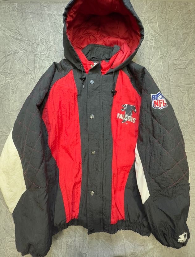 Vintage Starter XL Atlanta Falcons Puffer Pullover Windbreaker Breakaway Jacket