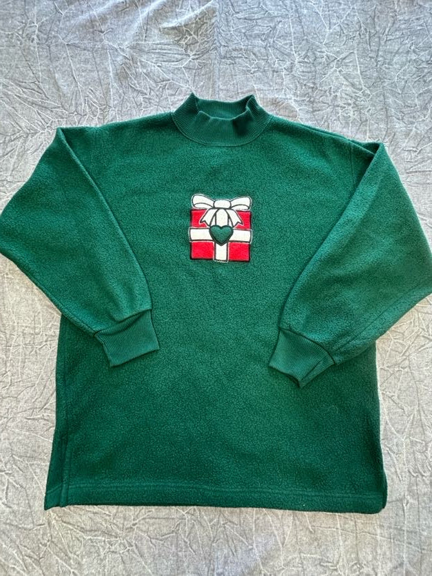 Vintage Carreau Sport Green Fleece Christmas Present Crewneck Sweater Winter