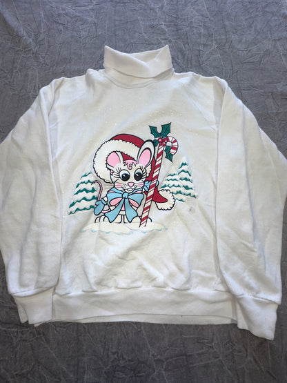 Vintage Morning Sun White Snow Rabbit Christmas Crewneck Sweater Winter Large