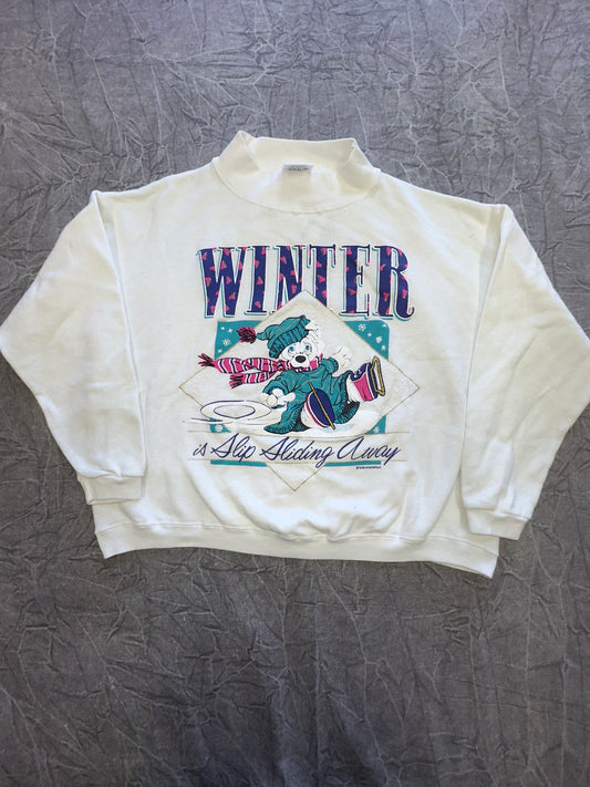 Vintage Ross International White Bear Christmas Crewneck Sweater Winter Medium