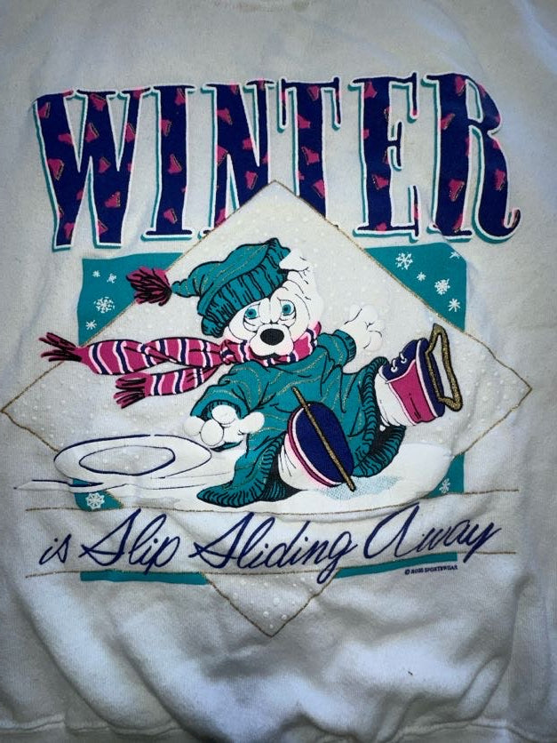 Vintage Ross International White Bear Christmas Crewneck Sweater Winter Medium