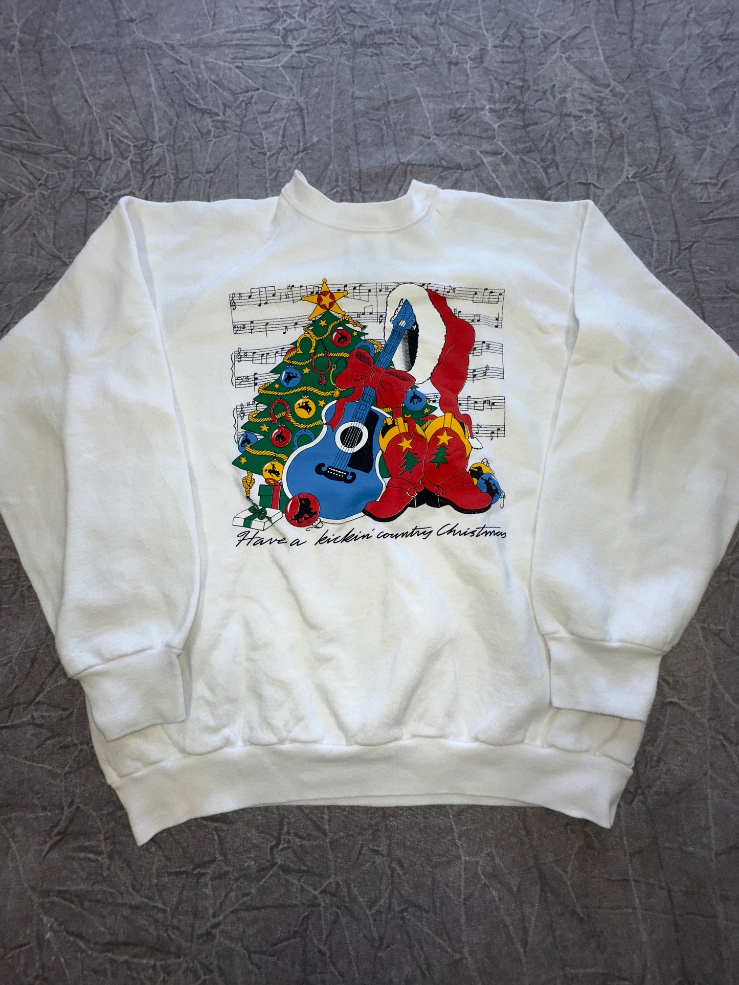 Vintage Kickin Country Christmas Winter Holiday Guitar Music Sweater Crewneck