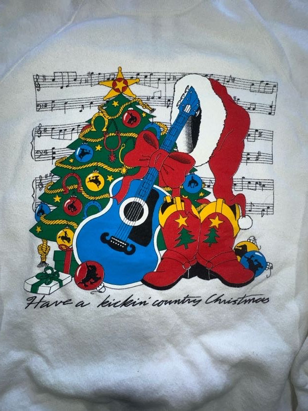 Vintage Kickin Country Christmas Winter Holiday Guitar Music Sweater Crewneck