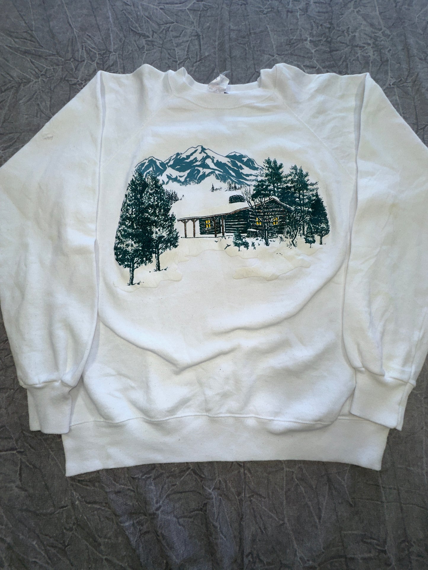 Vintage American Style Double Sided Nature Scene Crewneck Sweater Winter Large