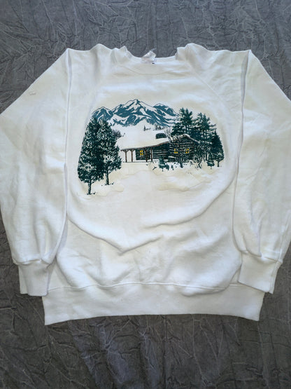 Vintage American Style Double Sided Nature Scene Crewneck Sweater Winter Large