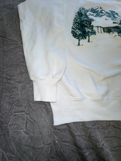 Vintage American Style Double Sided Nature Scene Crewneck Sweater Winter Large