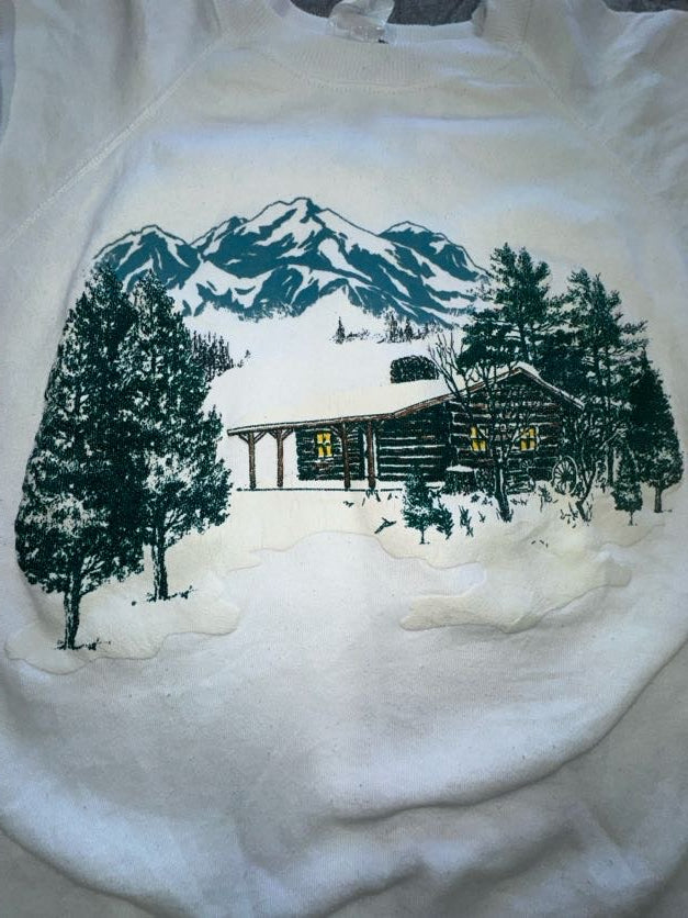 Vintage American Style Double Sided Nature Scene Crewneck Sweater Winter Large