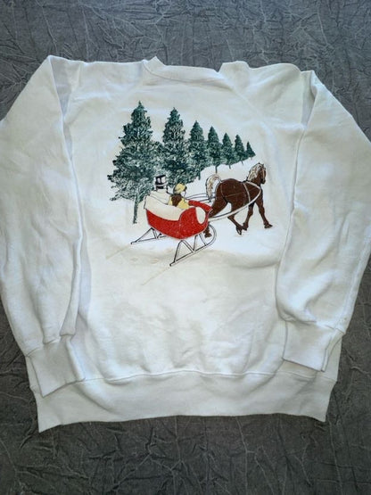 Vintage American Style Double Sided Nature Scene Crewneck Sweater Winter Large