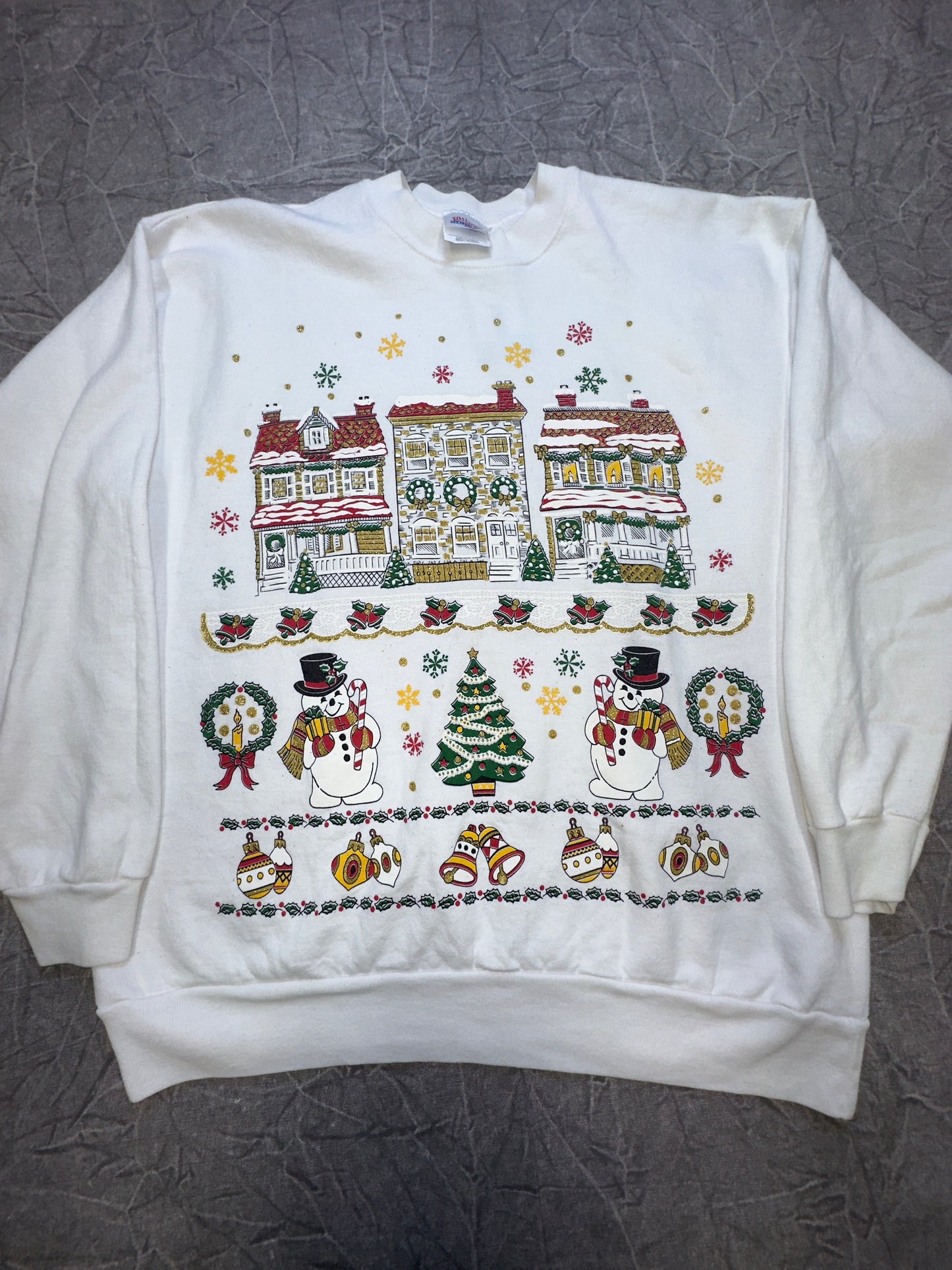 Vintage Hanes Christmas Town Scene Crewneck Sweater Winter Large