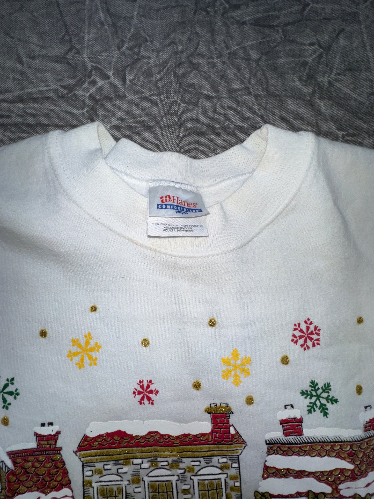 Vintage Hanes Christmas Town Scene Crewneck Sweater Winter Large